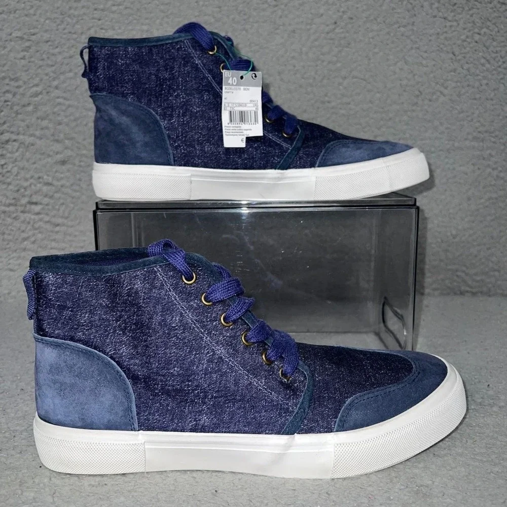 NWT United Colors of Benetton Sneakers Men's Sz 40 Blue Canvas High Top Lace Up